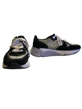 Golden Goose Running Sneakers BLK/SIL Glitter Lived-In/Distressed Luxe Sz 38 / 8